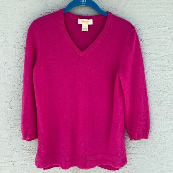 Peck & Peck  Sz S Pink 100% Pure Cashmere Sweater V Neck - Picture 1 of 7